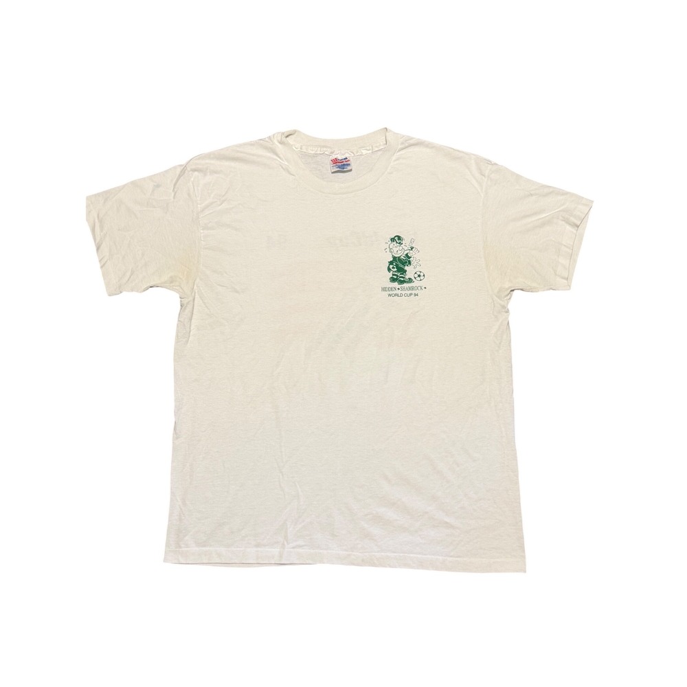 Vintage 1994 World Cup USA T-Shirt Hanes Heavyweight XL White Soccer Shamrock